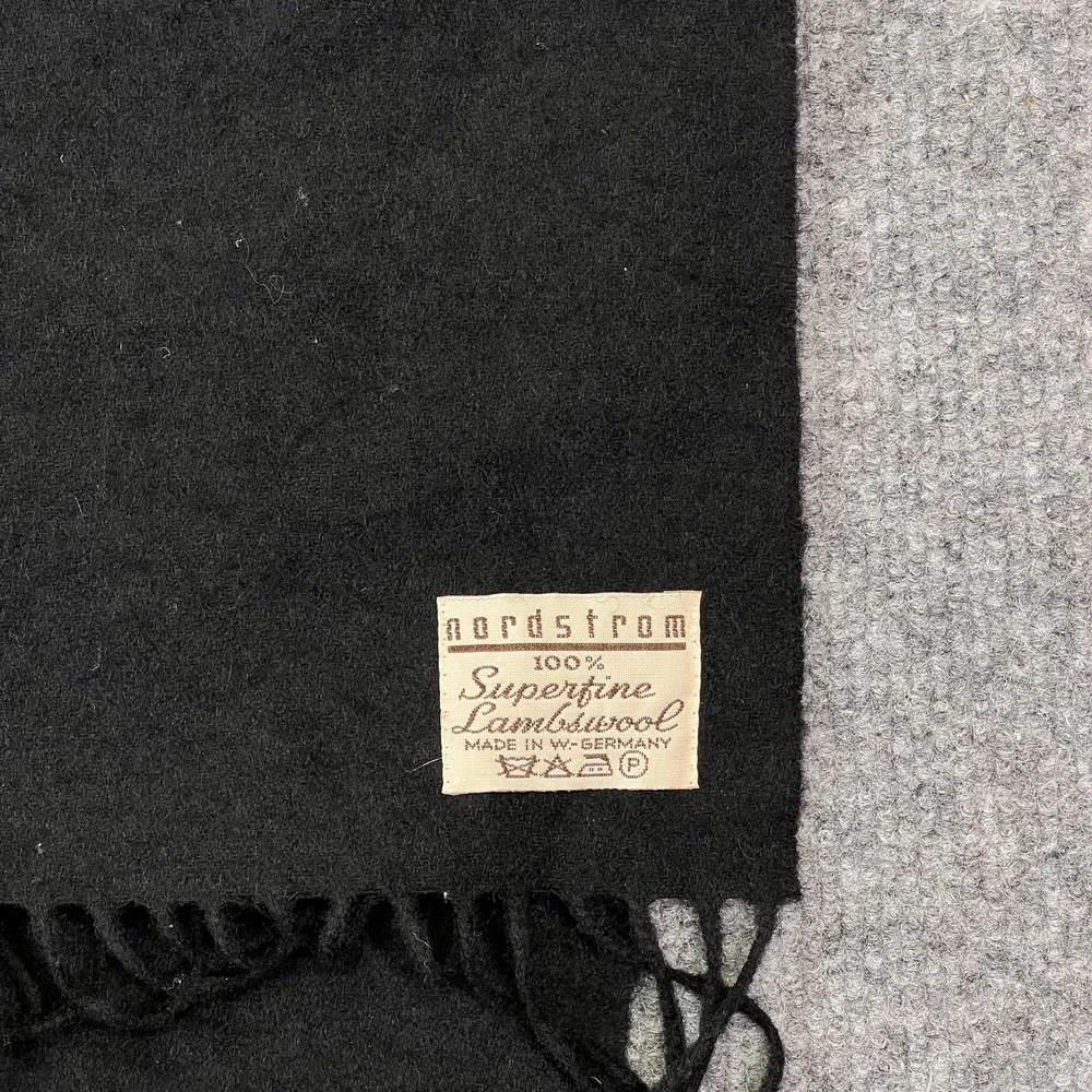 Vintage Nordstrom Scarf Mens One Size Black 100% Lambswool Fringe West Germany